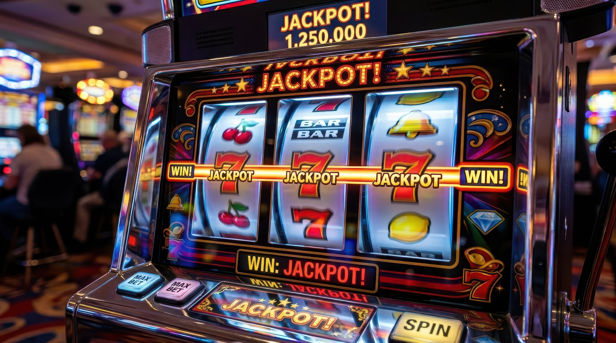 Slot machine alzando un gran premio